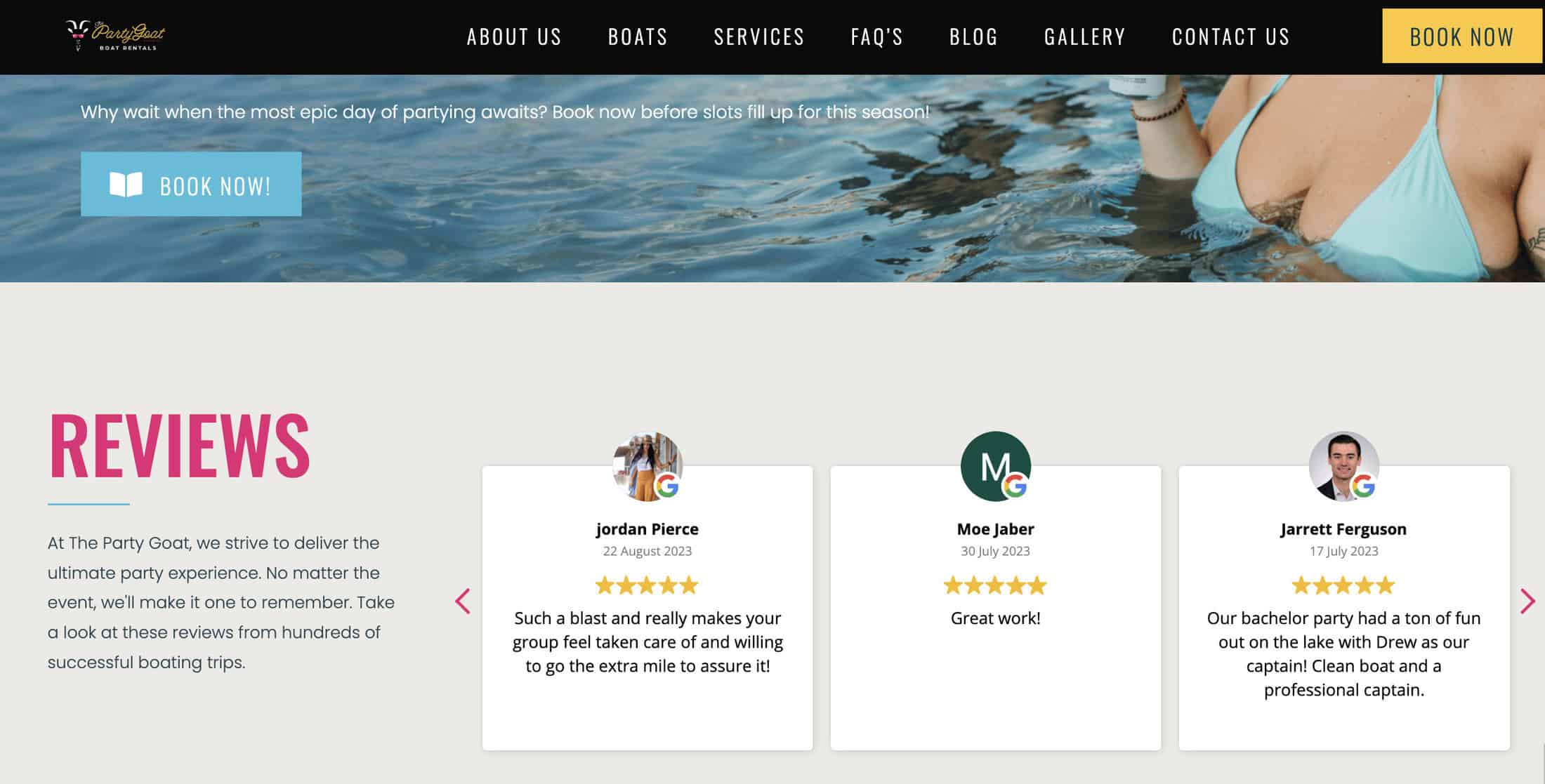 Example of testimonials on a website