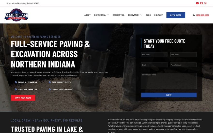 American Paving Services website designed by True Mtn