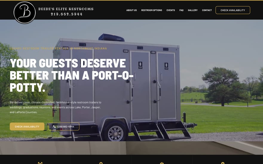 Beebe's Elite Restrooms website designed by True Mtn