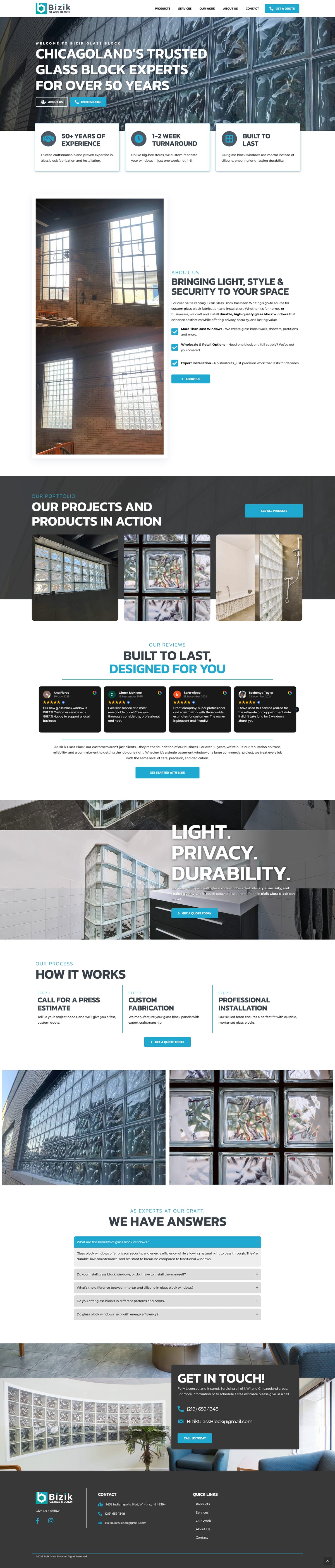 Bizik Glass Block full website by True Mtn