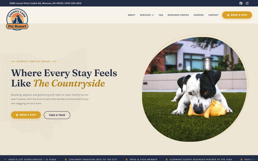 Country Lane Pet Resort website designed by True Mtn
