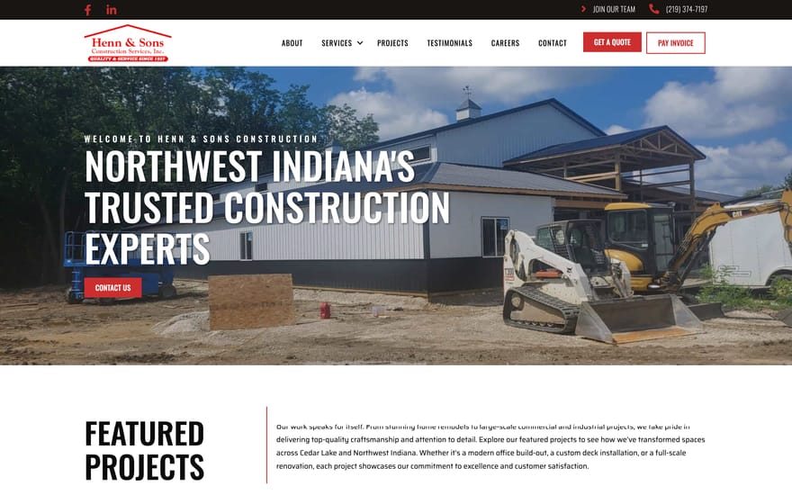 Henn & Sons Construction website designed by True Mtn