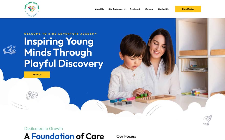 Kids Adventure Academy website designed by True Mtn