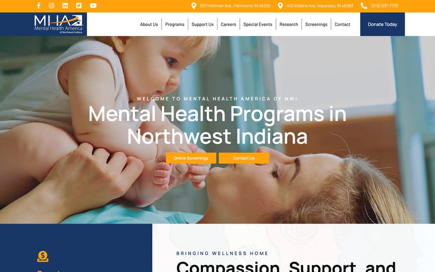 Mental Health America of Northwest Indiana website designed by True Mtn