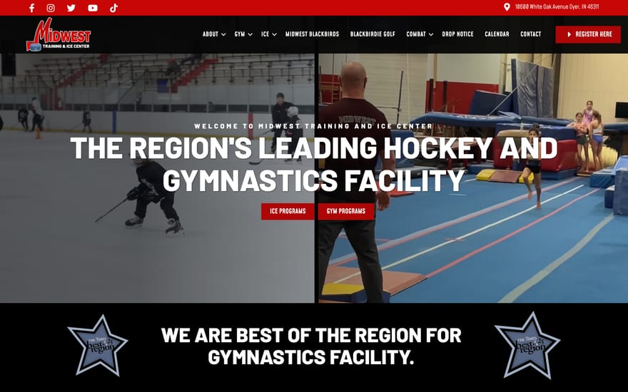 Midwest Training & Ice Center website designed by True Mtn