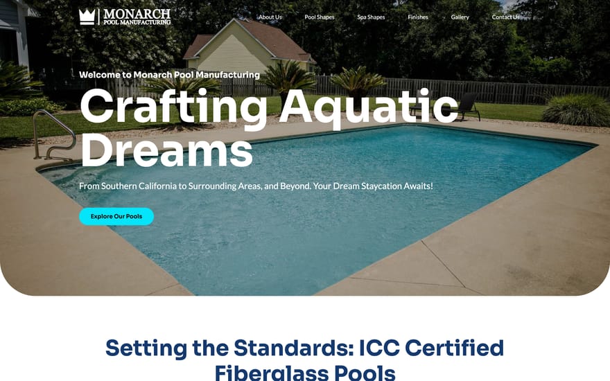 Monarch Pool Manufacturing website designed by True Mtn