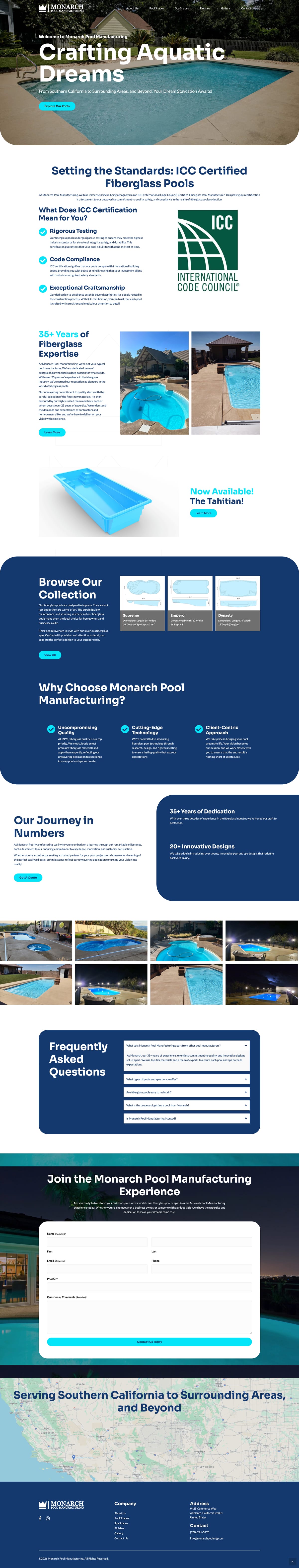 Monarch Pool Manufacturing full website by True Mtn