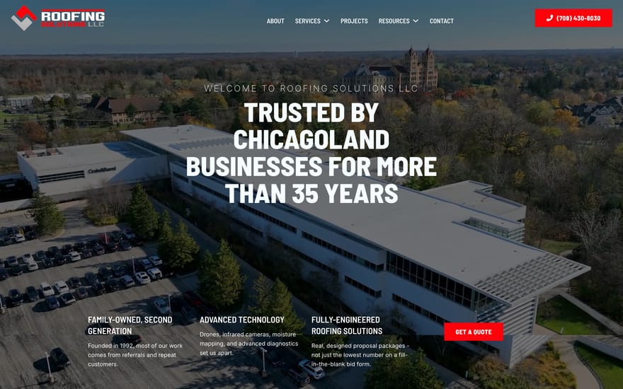 Roofing Solutions LLC website by True Mtn